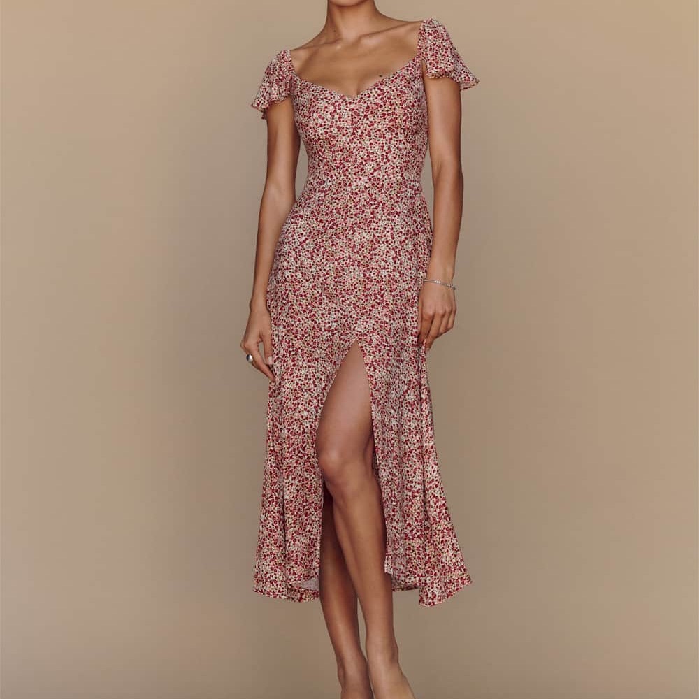 Reformation Pink Floral Midi Dress